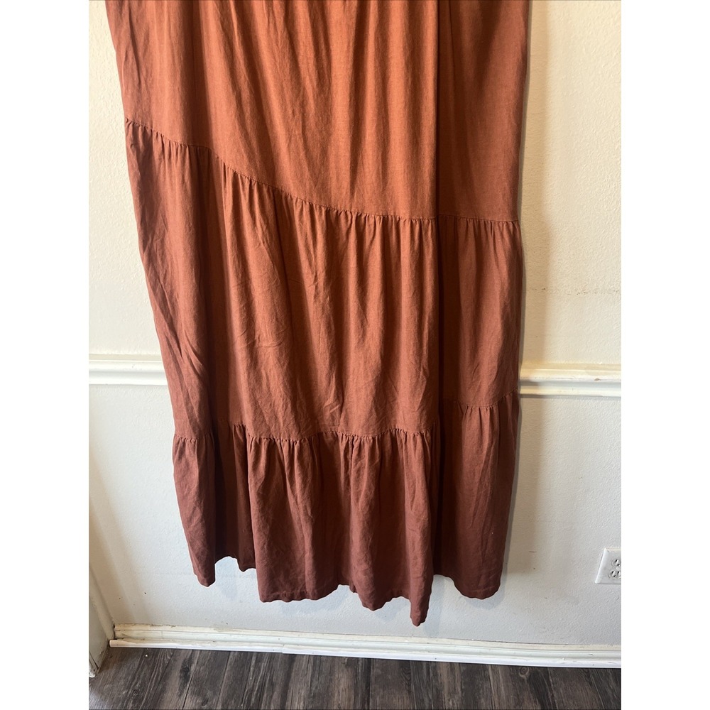 Abercrombie & Fitch Linen Blend Maxi Dress Rust XLT Asymmetrical TierFlowy Beach - Picture 7 of 16